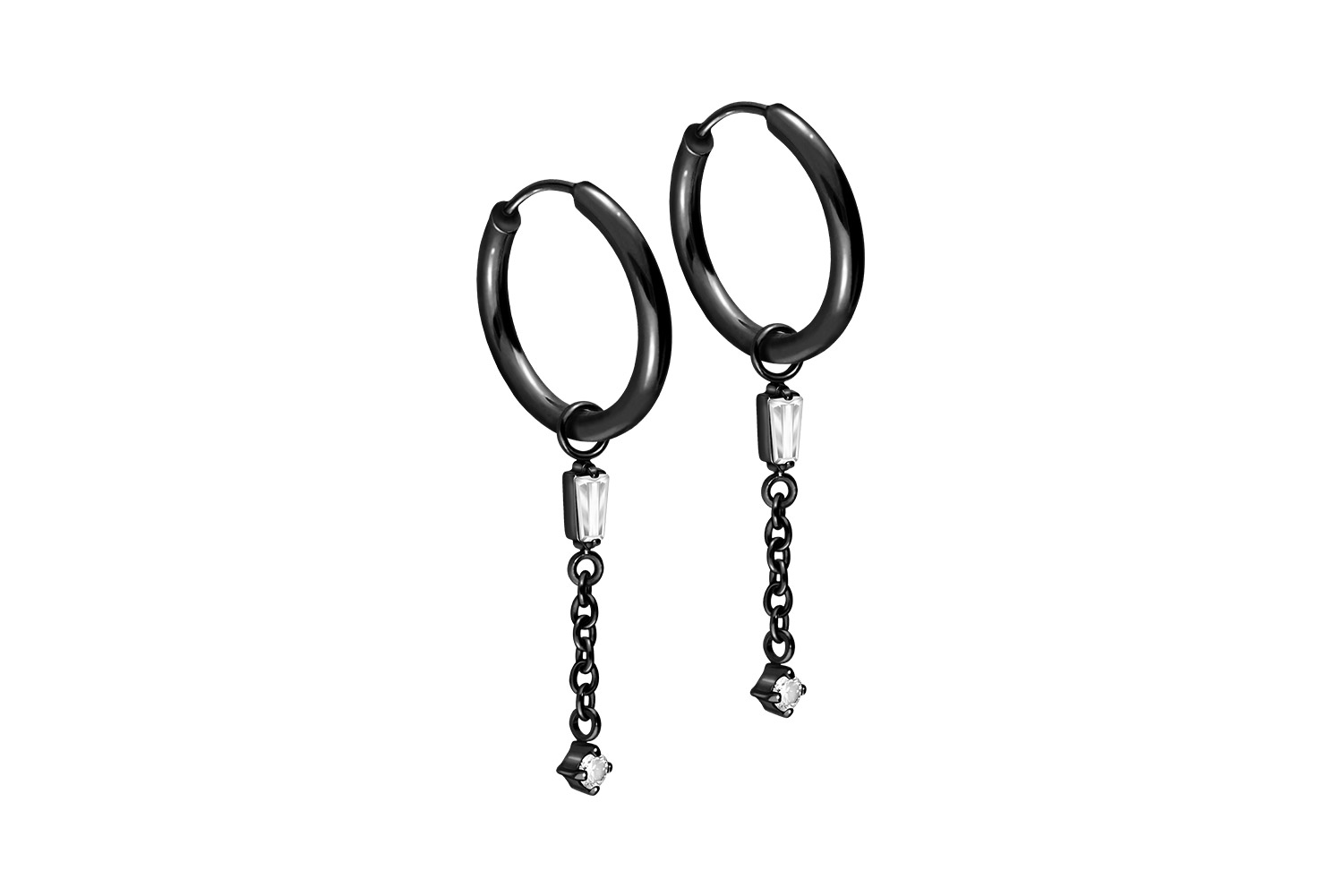 Chirurgenstahl Ohrclicker Creolen 2 KRISTALLE + KETTE von Piercingline